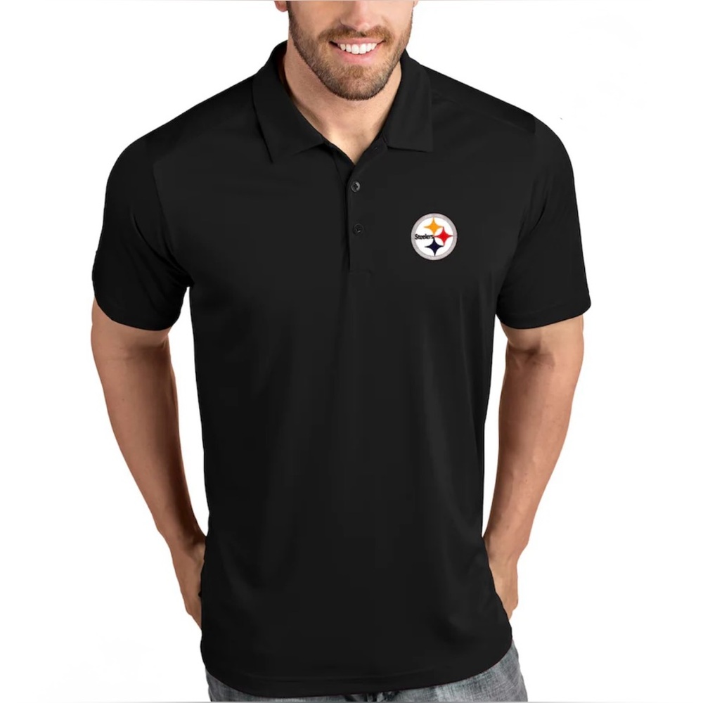 Men’s NFL Black Polo Shirt with Pittsburgh Steelers Logo Size L